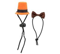 Gavigain Small Pet Disfray, Bowtie Ajustable, Sombrero de conjuración, Fieltro, Ajuste cómodo, para Dragones barbudos (Orange Hat + Coffee Bow Tie)