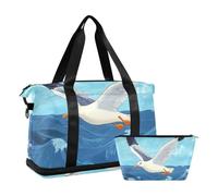 Gaviota blanca volando sobre el mar bolsa de viaje de gran tamaño durante la noche con correa ajustable para viajes de negocios Conjunto de 2 piezas, gaviota blanca vuela sobre el mar, 1 tamaño,