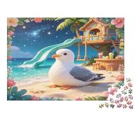 Gaviota Bonita Puzzle de 1000 Piezas Escena de Playa Nocturna Puzzle para Adultos Papel Relajante Decoración Familiar Regalo 38x26cm/1000pcs