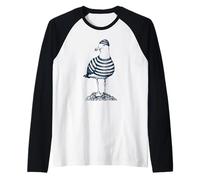 Gaviota con Suéter a Rayas y Gorro Maritime Vintage Art Camiseta Manga Raglan