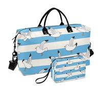 Gaviota decorativa con rayas azules y blancas, bolsa de transporte para viajes, bolsa de deporte con bolsa de aseo para gimnasio, bolsa impermeable para mujer