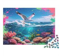 Gaviota Volando sobre el Océano Puzzle de 1000 Piezas Cartón para Adultos Arrecife de Coral Colorido Antiestrés Decoración Hogar Regalo 38x26cm/1000pcs