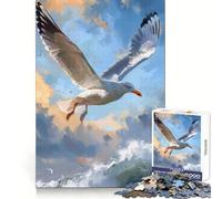 Gaviota Volando sobre Las Olas del océano Rompecabezas de 1000 Piezas para Adultos Juguete cognitivo Divertido Juego de construcción de imágenes Colección de Arte (50x75cm)