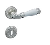 Gavroche GR - Tirador de puerta clásico cromado blanco - Tirador de puerta Zamak con elemento cerámico - BB/PZ/WC - Juego de rosetas redondas - DIN izquierda y derecha - Incluye kit de montaje (BB