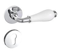 Gavroche Juego de tiradores de puerta antiguos con cilindro perfilado PZ, pomos para puertas interiores en plata, cromo y blanco, juego de manillas para puerta de habitación con rosetón redondo de