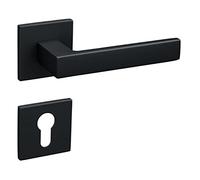 Gavroche Juego de Tiradores Puerta, Manillas para Puertas Negras, Roseta Cuadrada Fina (Cilindro de Perfil de PZ, Negro Mate, Dimensiones: 12,2 L x 5,2 B)