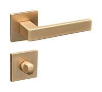 Gavroche Tirador de puerta con elegante rosetón cuadrado en oro cepillado, ideal para interiores modernos y elegantes (baño WC)