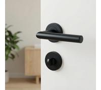 Gavroche Tirador de puerta de acero inoxidable negro para puertas de baño, juego de picaportes para puerta de inodoro con cierre de inodoro para baño y aseo en con rosetas redondas, herrajes para
