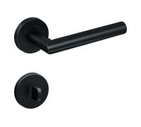 Gavroche Tiradores de puerta de acero inoxidable negro mate Set WC/Baño | Picaporte para puertas interiores | Juego de manillas para puerta de habitación con roseta redonda | Herrajes para puerta en