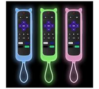 Gavyqier Paquete de 3 fundas para control remoto Roku con diseño de orejas de gato, funda protectora universal de silicona para Hisense Roku Onn Roku TV Roku Express 4K+ Streaming Stick 4K 2021 funda