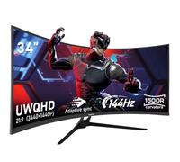 Gawfolk Monitor de computadora para juegos curvo ultra ancho de 144 Hz, pantalla de PC 1500R 21:9 UWQHD (3440 x 1440), sincronización adaptativa, ángulo de visión de 178°, HDMI, puerto de