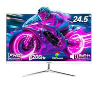 Gawfolk Monitor de juegos de 24,5 pulgadas con altavoces, pantalla de PC de 200Hz, monitores de computadora sin marco FHD 1080P, DisplayPort, HDMI, cuidado de los ojos
