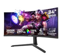 Gawfolk Monitor Gaming Curvo ultrawide de 34 Pulgadas, 165 Hz, Pantalla 3800R 21:9 UWQHD (3440×1440), 120% sRGB, 1 ms, Adaptive Sync, DisplayPort, HDMI, Soporte Ajustable en Altura - Negro