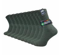 GAWILO Calcetines para el ejército y la caza para hombre y mujer (10 pares) | Calcetines de trabajo con pie de rizo reforzado | Calcetines de ocio con cintura cómoda, verde, 43-46