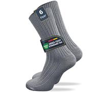 GAWILO Calcetines para hombre y mujer hechos de 100% algodón puro (6 pares) | calcetines gruesos con puño cómodo | reforzados y transpirables, gris, 43-46