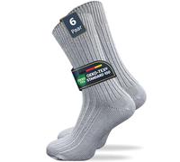 GAWILO Calcetines para hombre y mujer hechos de 100% algodón puro (6 pares) | medias gruesas con cintura cómoda | reforzadas y transpirables, gris claro, 43-46