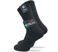 GAWILO Calcetines para hombre y mujer hechos de 100% algodón puro (6 pares) | medias gruesas con cintura cómoda | reforzadas y transpirables, Negro , 47-50