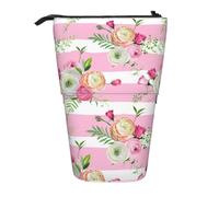 gawuoab Estuche telescópico con diseño de Flores y Rayas Rosas para lápices