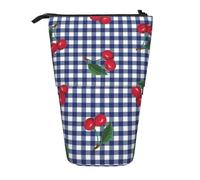 gawuoab Estuche telescópico con Estampado de Cerezas a Cuadros Azules para lápices