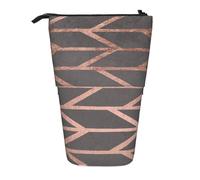 gawuoab Estuche telescópico con Soporte para lápices, diseño geométrico de Rayas de Oro Rosa y Gris Cemento