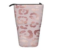 gawuoab Estuche telescópico con Soporte para lápices y Estampado de Leopardo en Oro Rosa