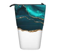 gawuoab Estuche telescópico Moderno y Elegante con ágata Dorada Verde Azulado sobre Blanco para lápices.