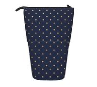 gawuoab Estuche telescópico Moderno y Elegante con diseño de Lunares Dorados en Azul Marino y con Soporte para lápices.