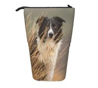gawuoab Estuche telescópico para lápices con Base de pie, diseño de Border Collie Lawn Pets, Borde Blanco y Negro