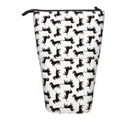 gawuoab Estuche telescópico para lápices con Base de pie para Perros Salchicha de Pelo Liso Color Negro y Fuego