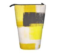 gawuoab Estuche telescópico para lápices con Base Vertical, diseño Abstracto en Gris y Amarillo, Moderno y Sencillo