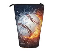 gawuoab Estuche telescópico para lápices con Base Vertical y Porta lápices telescópico con Imagen de una Pelota de béisbol en Agua y Fuego.