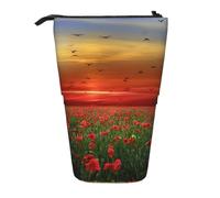 gawuoab Estuche telescópico para lápices con Estampado de Campo de Flores de Amapolas Rojas al Atardecer