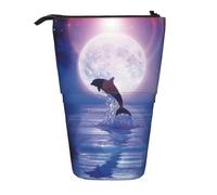 gawuoab Estuche telescópico para lápices con Estampado de Delfines Saltando bajo la luz de la Luna