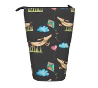 gawuoab Estuche telescópico para lápices con Soporte para lápices de Acuarela con Dibujos de Perros Salchicha Jugando Cometas