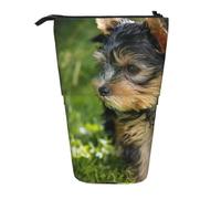 gawuoab Estuche telescópico para lápices con Soporte para lápices de pie con diseño de Yorkshire Terrier Green Grass para Perros Lindos