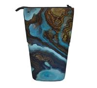 gawuoab Estuche telescópico para lápices con Soporte para lápices de pie, diseño Abstracto de mármol líquido Azul Dorado