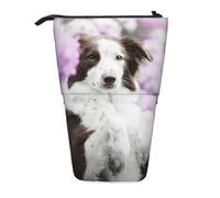 gawuoab Estuche telescópico para lápices con Soporte para lápices, diseño de Perros de Primavera con Flores de Border Collie marrón