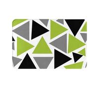 gawuoab Felpudo Antideslizante Lavable para Interiores, diseño de triángulos aleatorios, Verde Lima, Gris y Negro sobre Blanco, de 61 x 40 cm, para Puerta de Entrada y baño.