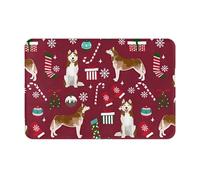 gawuoab Felpudo de Interior Lavable y Antideslizante de 61 x 40 cm con diseño de Perro Husky, Bastones de Caramelo y Medias navideñas, para Puerta de Entrada y baño.