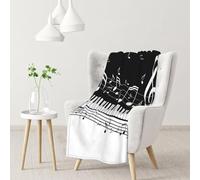 gawuoab Manta de Franela Suave y acogedora con Notas Musicales voladoras y Teclas de Piano para sofá.