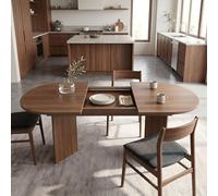 GAWYOEX Mesa de comedor extensible, 140/180 x 90 cm, mesa de comedor ovalada para 6 - 8 personas, mesa de cocina plegable, tapa gruesa, mesa de comedor de madera en nogal