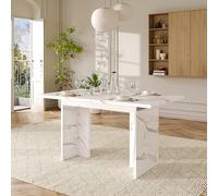 GAWYOEX Mesa de comedor extensible, color blanco, 140/180 x 80 x 75 cm, mesa de cocina para 6 - 8 personas, mesa de comedor de 30 mm de grosor, tablero de madera efecto mármol, mesa extensible para