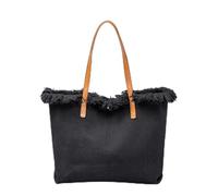 Gaxcent Bolso De Mujer Laial Beach Bag, Bolso De Lona con Borlas Bordados De Playa, Bolso De Hombro para Mujer, Bolso De Mano Grande, Bolso De Viaje Al Trabajo,Negro