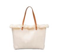 Gaxcent Bolso De Mujer Laial Beach Bag, Bolso De Lona con Borlas Bordados De Playa, Bolso De Hombro para Mujer, Bolso De Mano Grande, Bolso De Viaje Al Trabajo,Beige