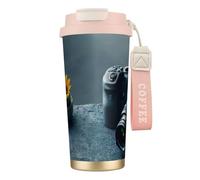 GaxfjRu 3D Graphics - Taza de café aislada con doble tapa y diseño del universo espacial de 500 ml, de acero inoxidable 316, con popote