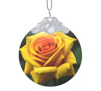 GaxfjRu Adorno de Navidad con imagen de rosa amarilla para decoración del hogar, colgante de árbol de Navidad para alegría navideña, talla única