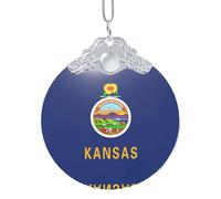 GaxfjRu Adorno de Navidad con la bandera del estado de Kansas, colgante de árbol de Navidad para alegría navideña, talla única