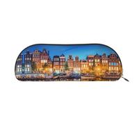 GaxfjRu Amsterdam Night View - Estuche compacto y portátil para bolígrafos, organizador de cuero semicircular con cremallera galvanizada, estuche para lápices, Gold, Talla única, Arte