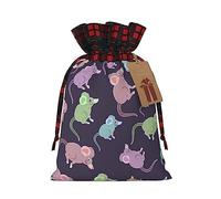 GaxfjRu Animals-Cute Mouse Print Christmas Color Block Burlap Gift Bags with Drawstring Christmas Bags for Gifts Coworkers