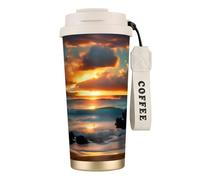 GaxfjRu Beach Maui Hawaii Sunset Sea Waves Clouds Print Double Lid Insulated Coffee Cup 500ml, vaso térmico de acero inoxidable 316 con popote